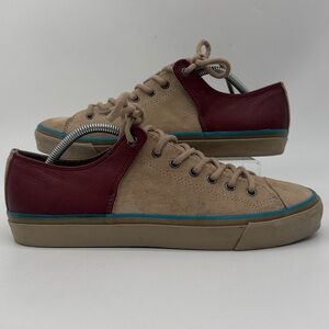 PF Flyers Unisex Bob Cousy Lo Nubuk Suede Tan Burgundy Unisex Mens 10.5 Women 12